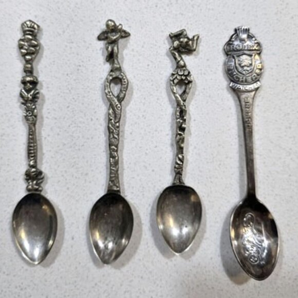 Vintage Souvenir Spoon Lot Rare Rolex Watch Co. Spoon + 3 Italian Pewter Spoons - Picture 1 of 12